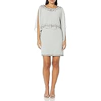 J Kara Women's Boat Neck Capelet Short Cocktail Beaded Dress