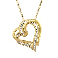 Amazon Collection Sterling Silver Diamond Double Heart Pendant Necklace
