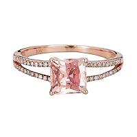 1.50 ct Princess Cut Morganite Engagement Ring Solid 10k Rose Gold with Split Shank