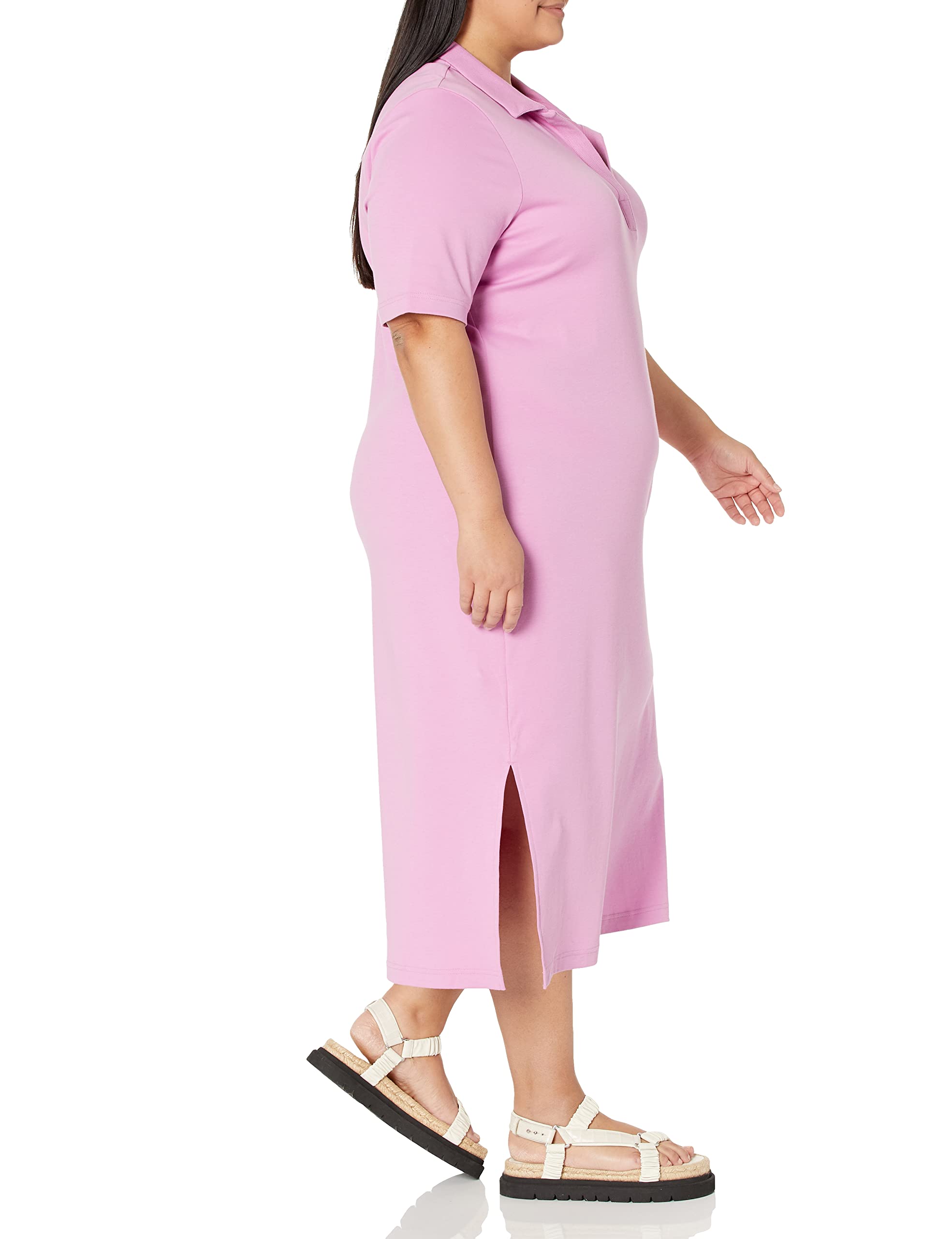 Amazon Aware Women's Organic Cotton Jersey Short-Sleeve Midi Polo Dress (Available in Plus Size)
