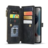 Leather Case for iPhone 14 13 12 Mini 11 XR XS Max Zipper Wallet with Lanyard 2 In1 Design 7 8 SE 2020 Phone Cover,Black,for iPhone 12 ProMax