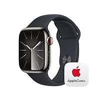 Apple Watch Series 9 [GPS + Cellular 41mm] Smartwatch with Graphite Stainless Steel Case with Midnight Sport Band S/M with AppleCare+ (2 Years)