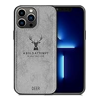 Luxury Soft Texture Deer Patterned TPU Cloth Protective Case for iPhone 13 Pro Max, Dirt-Resistant, Anti-Shock, Anti-Fingerprint, Full Body Protection, Gray, (IP13PM-DEER-W)