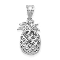 14k WhiteGold Polished and Sparkle Cut 3d Pineapple Pendant Necklace Jewelry for Women