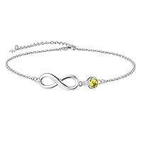 Suplight 925 Stelring Silver Infinity Birthstone Anklet, Dainty Foot Chain Crytal Anklet Bracelets for Women Girls (with Gift Box)