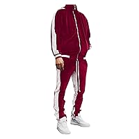 Mens Velvet Tracksuit Set Casual Vintage Sweatsuits Full Zip Track Jacket Sweatpants Matching Suit Running Activewear
