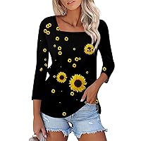 Womens Tops Casual Summer Tshirts 3/4 Length Sleeve Square Neck Basic Tee Outfits