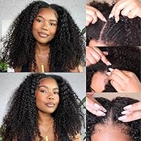 Nadula V Part Kinky Curly Wigs Human Hair No Leave Out Upgraded U Part Wigs for Women Affordable 4C Afro Curly Vpart Wigs Clip in Half Wig Beginner Friendly 150% Density Natural Color 16inch