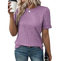 SHEWIN Womens Short Sleeve Summer Tops Crewneck Knit Solid Loose Casual Basic T Shirts Tee Blouses