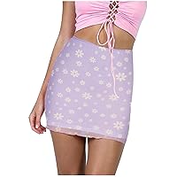 Sexy Pencil Skirts for Women High Waisted Y2k Bodycon Mini Skirts Teen Girls Floral Print Slim Short Skirt Mesh Skirts