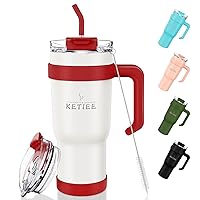 KETIEE 40 oz Tumbler with Handle and Straw, Leakproof Stainless Steel Travel Mug with Screwed Lid & Straw Vacuum Insulated Water Bottle Reusable Coffee Cups, Sweat Proof, Dishwasher Safe (White)