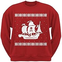 Old Glory Big Pirate Ship Ugly Christmas Sweater Red Crew Neck Sweatshirt