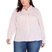 INC Womens Striped Button Front Blouse Pink 2X