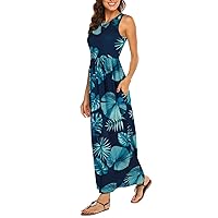 Hount Women's Summer Sleeveless Striped Flowy Casual Long Maxi Dress with Pockets