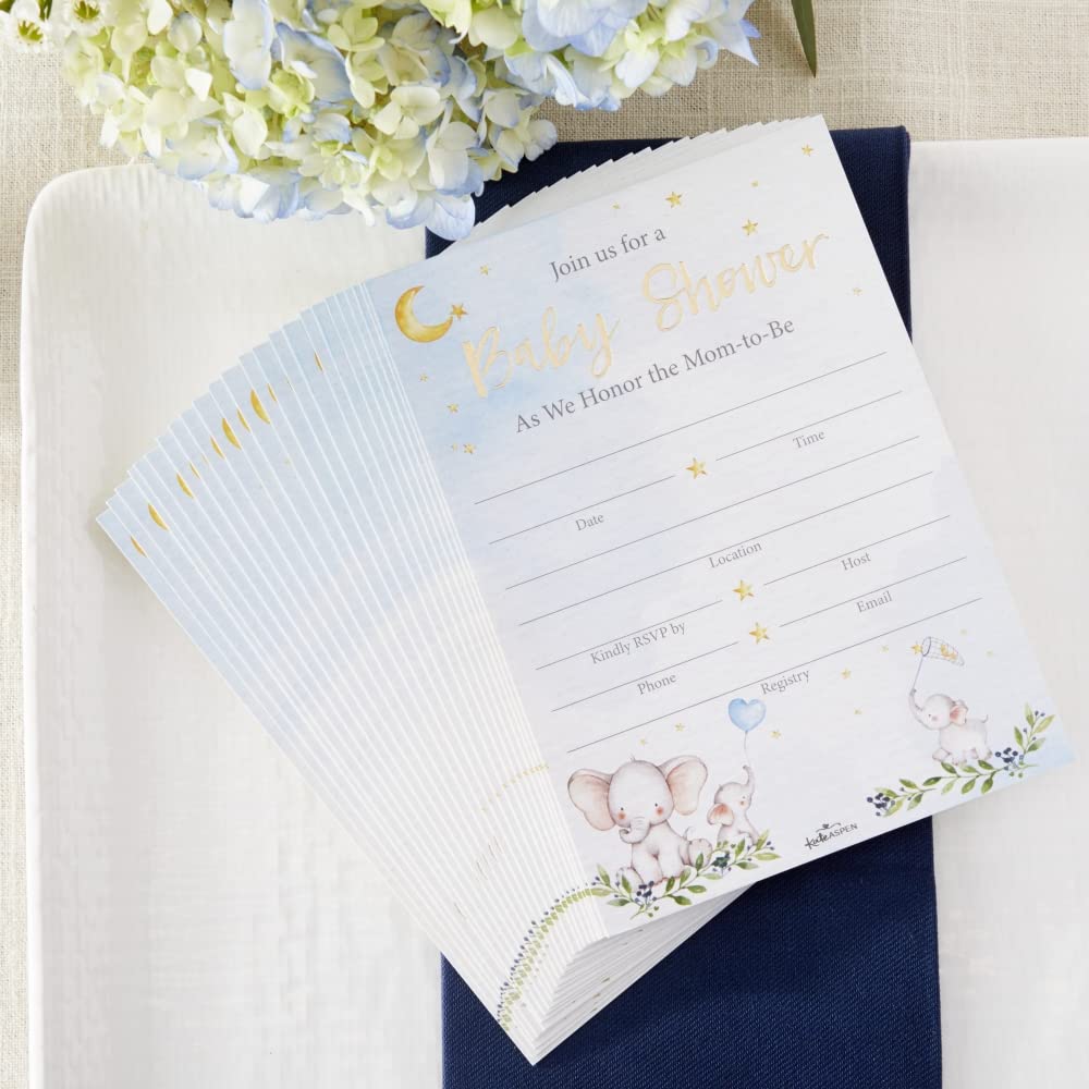 Kate Aspen Elephant Baby Shower Invitation & Thank You Card Bundle - Blue (Set of 25), One Size