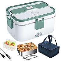 80W Electric Heated Lunch Box For Adults-1.8L Large-Capacity Portable Food Heater For Car/Truck/Home-12V/24V/110V Heatable Food Warmer With SS Fork&Spoon and Carry Bag