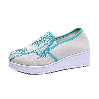 Women and Ladies Bamboo Leaf Embroidery Wedge Platform Casual Sneaker Shoe