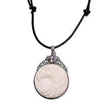 NOVICA Handmade .925 Sterling Silver Amethyst Bone Pendant Necklace Eagle from Indonesia Purple Animal Themed Birthstone Bird 'Watchful'