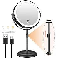 Benbilry Lighted Makeup Mirror with 10X Magnification & 3 Color Lights, Adjustable Brightness & Height, 7 Inch 360° Swivel Rechargeable LED Magnifying Mirror Make Up Mirror with Lighting (Black)