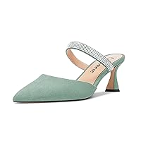 Castamere Women Mid Heel Pointed Toe Slip-on Pumps Court Shoe Rhinestone Crystal Mules Shoes Wedding Prom 6.5 CM Heels