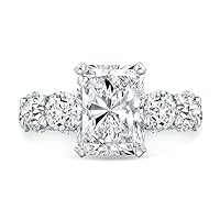 Riya Gems 6 Carat Radiant Diamond Moissanite Engagement Ring Wedding Ring Eternity Band Vintage Solitaire Halo Hidden Prong Setting Silver Jewelry Anniversary Promise Ring Gift