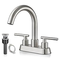 gotonovo 4 Inch Centerset Modern Bathroom Sink Faucet 2 Hole Brushed Nickel Swivel Spout 2-Handle Deck Mounted Lavatory Faucet with Water Supply Lines and Pop Up Drain