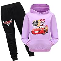 Unisex Kids The Cars Graphic Sweatsuit Lightweight Hoodies and Sweatpants Sets Casual 2 Piece Outfits for Boys Girls