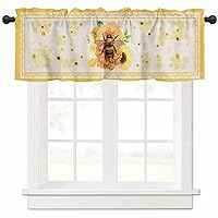 Bee Kitchen Valances for Windows Yellow Sunflower Honeycomb Vintage Rod Pocket Curtain Valances for Living Room Bedroom Cafe Window Treatment, 1 Panel, 42x12 Inch