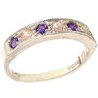 925 Sterling Silver Cultured Pearl and Amethyst Womens Band Ring - Sizes 4 to 12 Available