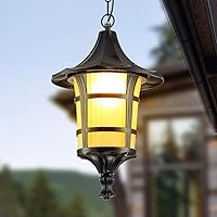 Traditional Die-cast Aluminum Outdoor Lanterns Lamp E27 Antique Porch Ceiling Exterior Light Fixture Bronze Chain Adjustable Waterproof Drop Lamp Flush Mount Light (Color : Brass)