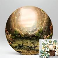 Jungle Forest Round Backdrop Summer Enchanted Rainforest Natural Scenery Green Trees Newborn Baby Shower Birthday Party Decorations Circle Props Dia-7.5ft NO-236