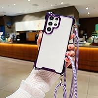 Four Corners Strap Case for Samsung Galaxy S24 Ultra S24 Plus S24Ultra S24Plus Crossbody Cord Lanyard Clear,Purple, for S24 Ultra