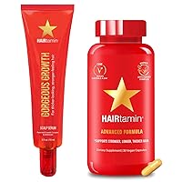 HAIRtamin Advanced Hair & 5oz Sample Scalp Serum Pack | All Natural Vegan 5000 Mcg Biotin Capsule Hair Vitamin Supplement & Sample Serum | Hair Skin & Nail Vitamins to Promote Hair Growth & Thickness