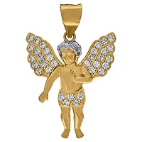 10k Two tone Gold Mens CZ Cubic Zirconia Simulated Diamond Angel Religious Charm Pendant Necklace Jewelry for Men