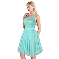 CHICTRY Women's Vintage Floral Lace Chiffon One Shoulder Cocktail Formal Swing Dress