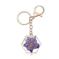 Keychains For Women - Handmade Pressed Real Flower Keychain - Personalized Keychains - Purple Swallowwort