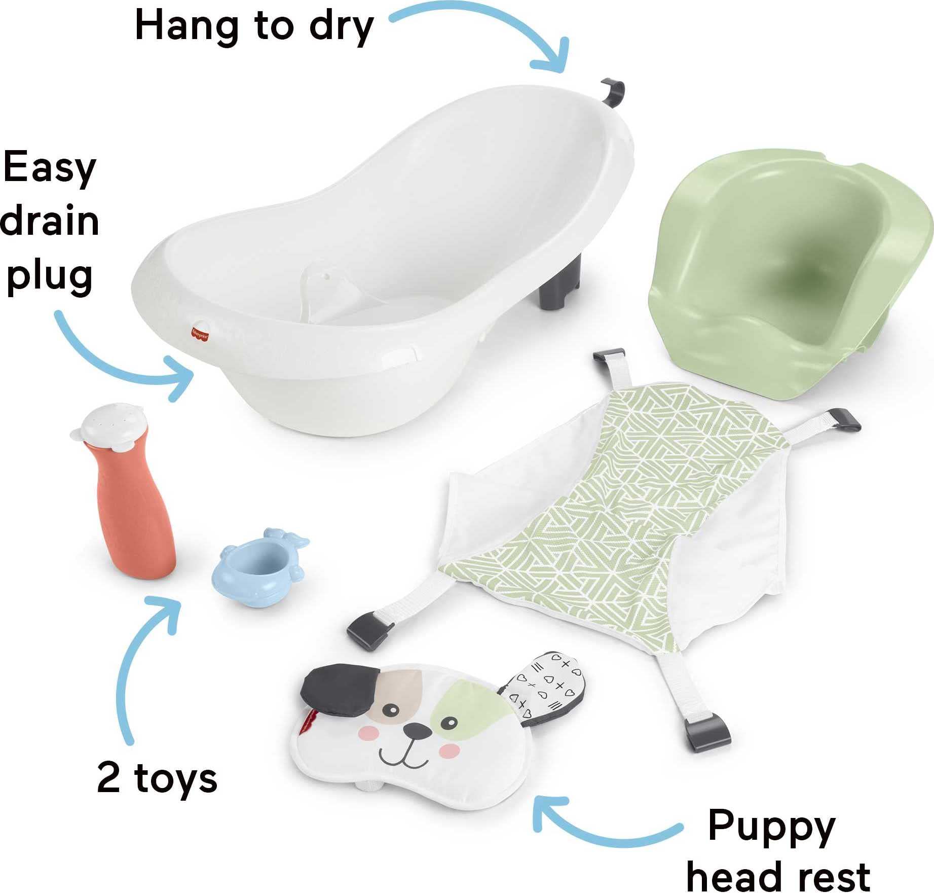 Fisher-Price Baby To Toddler Bath 4-In-1 Sling ‘N Seat Tub With Removable Infant Support And 2 Toys, Puppy Perfection