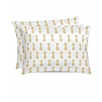 Satin Pillowcase for Hair and Skin, Summer Pineapple Smooth Cooling Silk Pillow Covers Set of 2, Yellow Pineapple Fruits Lightweight Pillow Cases Cover with Hidden Zipper Closure, 20