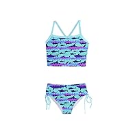 PattyCandy Girls Funny Big Head Shark Ocean Pattern Tankini Swimsuit Bathing Suit for Little Girls Size 2-16