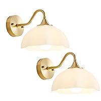Gold Wall Sconce Set of 2 Mid Century Modern Wall Mount Light Hardwired Sconces Wall Lighting with Milky White Glass Shade Indoor Bedside Sconces Wall Lamp for Living Room Hallway MWL02-2A