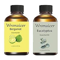 Bergamot Essential Oil Organic 4 Fl Oz -Eucalyptus Oil Ideal for Massage, Aromatherapy, Relaxation, Laundry, Diffuser,Hair,DIY & Skin Care 120 ml