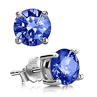 1 Pair Adabele Real 925 Sterling Silver September Birthstone Round Cut Stud Earrings 4mm Small Cute Cubic Zirconia Blue Sapphire Stone Solitaire Anniversary Birthday Gift SSE78-9