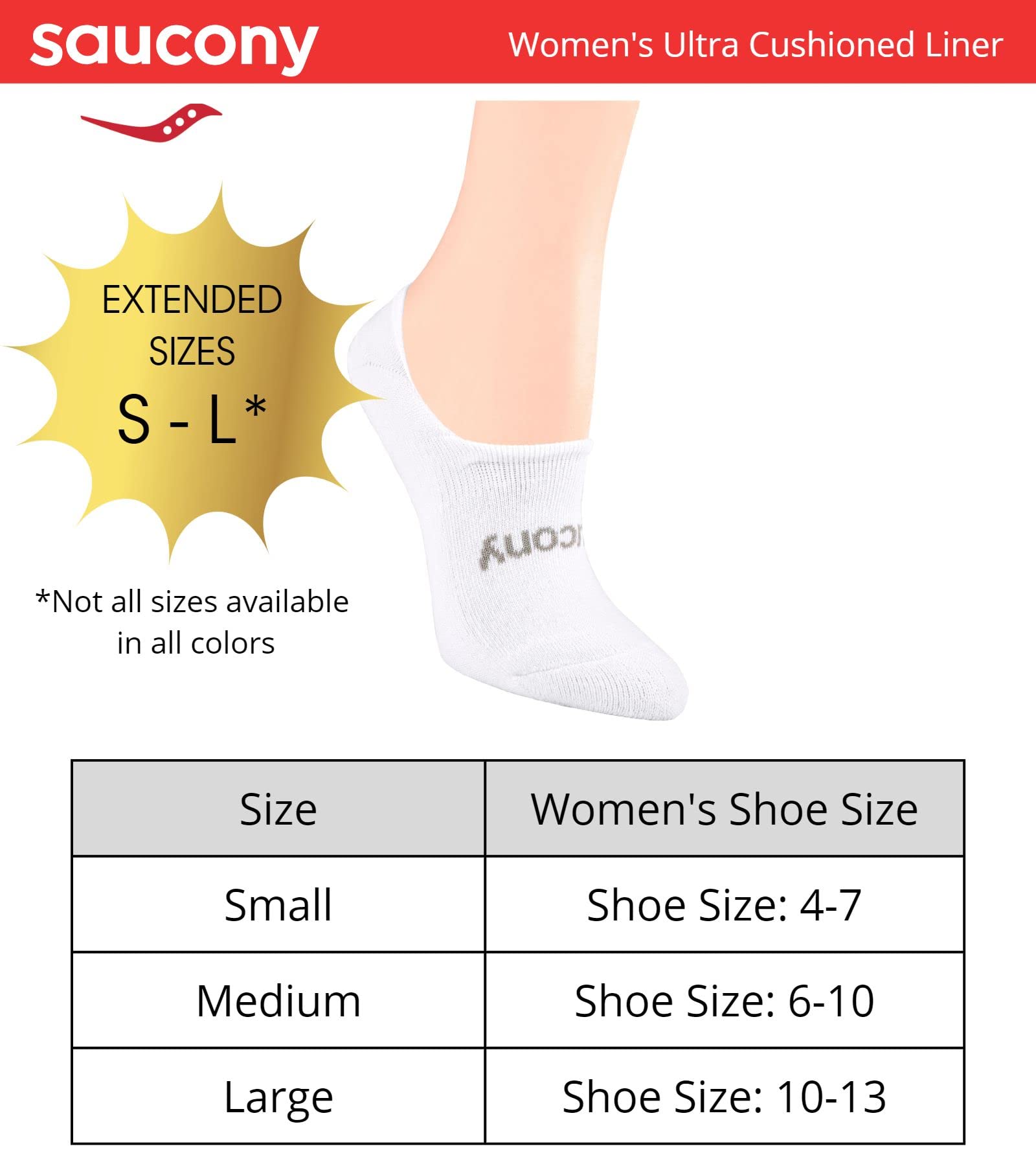 Saucony Women's 8 Pairs No Show Cushioned Invisible Liner Socks