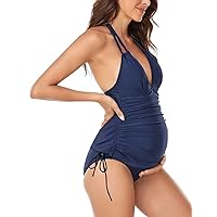 AONTUS Tummy Control Swimsuits Halter Maternity Bathing Suits for Womens Tankini Two Piece with Shorts