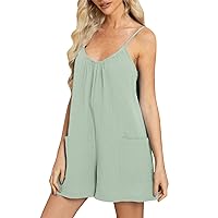 Womens Summer Casual Sleeveless Rompers Loose Spaghetti Strap Shorts Overalls Outfits 2024 Jumpsuits With Pockets