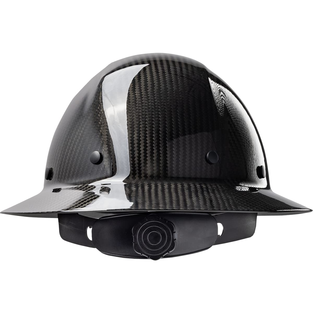 PIP Wolfjaw, Full Brim Smooth Dome Hard Hat with Glossy Carbon Fiber Shell, 8-Point Riveted Textile Suspension, Wheel-Ratchet Adjustment, Black (280-HP1471R-11)