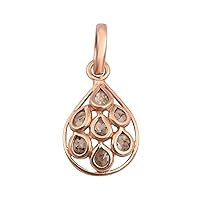 0.50 CTW Natural Rose Cut Champagne Diamond Geometric Pear Post Pendant 925 Sterling Silver Rose Gold Plated
