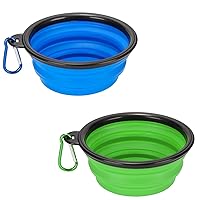 2 Pack Large Size Collapsible Dog Bowl, Food Grade Silicone BPA Free, with Carabiner Clip Foldable Expandable Cup Dish for Pet Cat Food Water Feeding Portable Travel Bowl (Blue & Green)