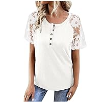XJYIOEWT Womens T Shirts Graphic Plus Size Women's Hollow Lace Stitching Short Sleeved Top T Shirt Long Sleeve Spandex