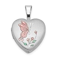 Saris and Things 925 Sterling Silver Rhodium-Plated Enamel Butterfly Flowers 12mm Heart Locket